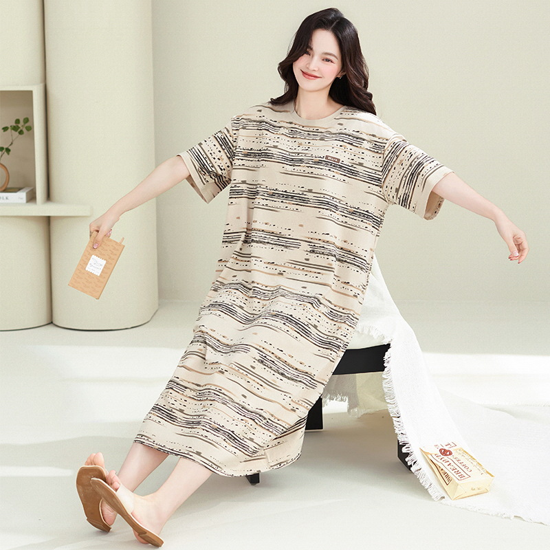 Pijamas de verano de algodón, mangas cortas delgadas, falda larga suelta, pijamas de embarazo de gran tamaño, ropa de hogar a rayas de verano