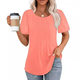 Cross-border European and American Foreign Trade Amazon Temu2024 Women's Summer Short-sleeved T-shirt Pleated Casual Low Crewneck Top