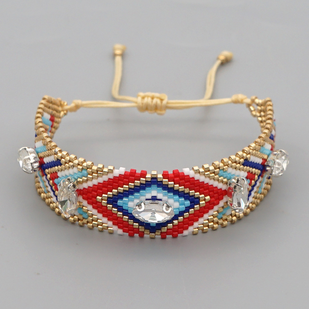 Ethnic Geometry Diamond Zircon Beaded Bracelet display picture 3