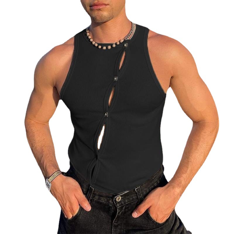 2023 verano nuevo comercio exterior de los hombres stretch corsé moda cardigan Europa y América del músculo sexy chaleco apretado