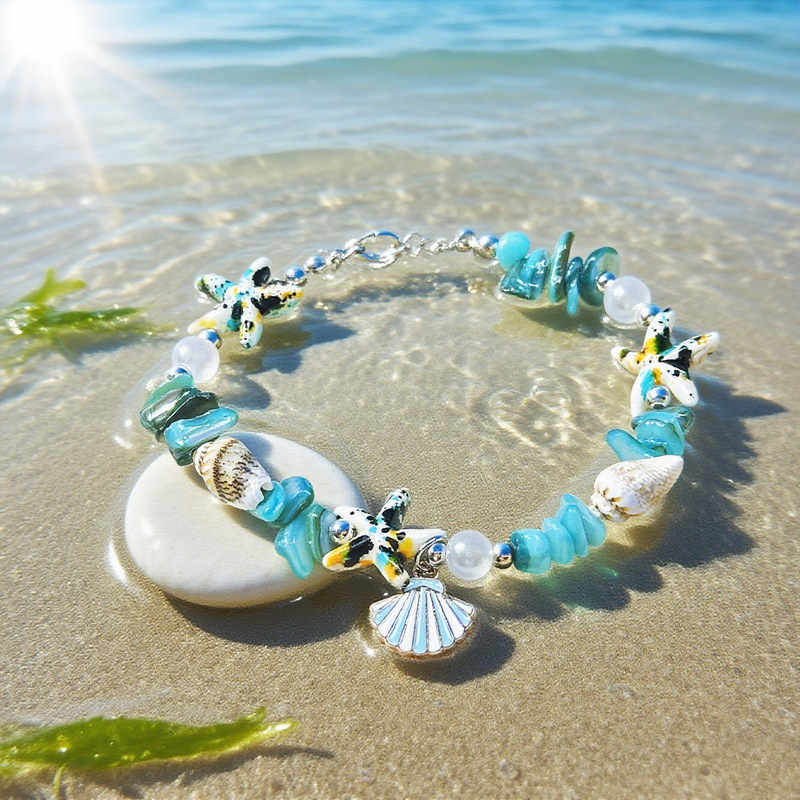 European and American Cross-Border Gravel Starfish Shell Bracelet Bohemian Summer Beach Vacation Style Seaside Jewelry Wholesale