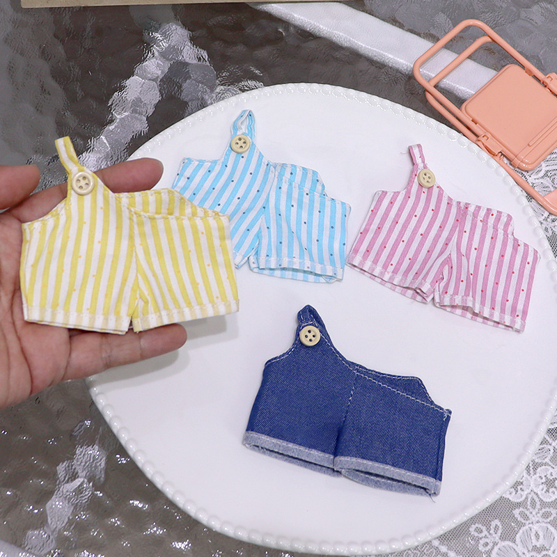 条纹单肩背带裤毛绒公仔娃衣一二代可爱玩偶衣服替换装牛仔休闲裤|undefined