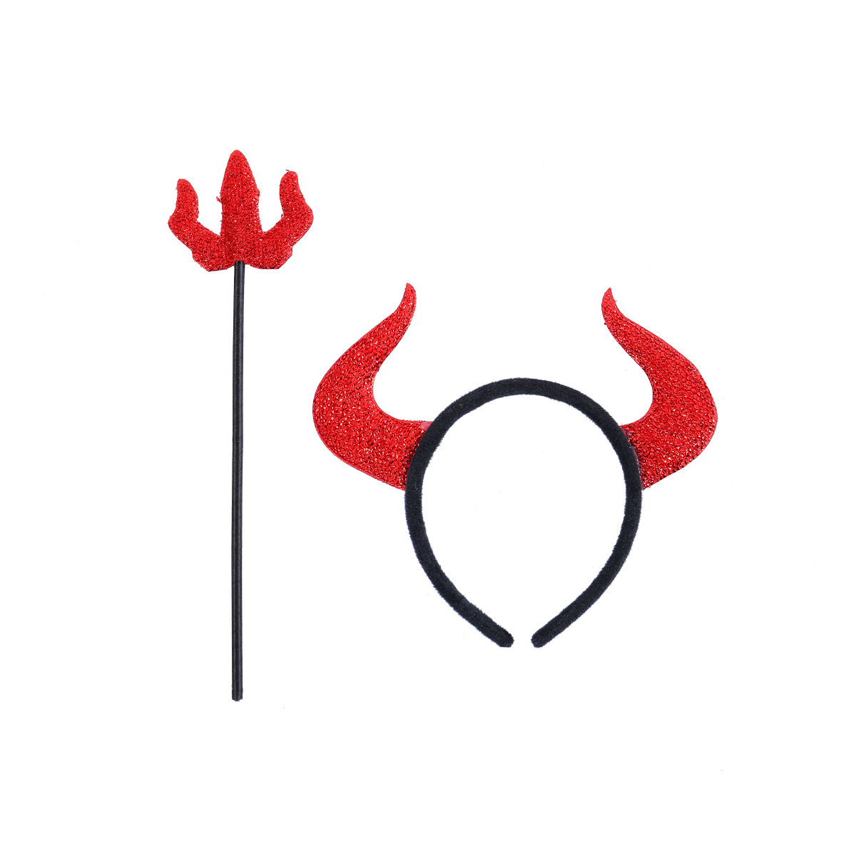 Decoración de Halloween accesorios de cabeza trifurco rojo pequeño cuerno de toro diablo conjunto de banda de cabello accesorios de pelo de baile