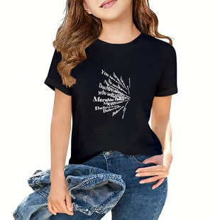 Детская футболка из хлопка 100% с буквенным принтом круглый вырез