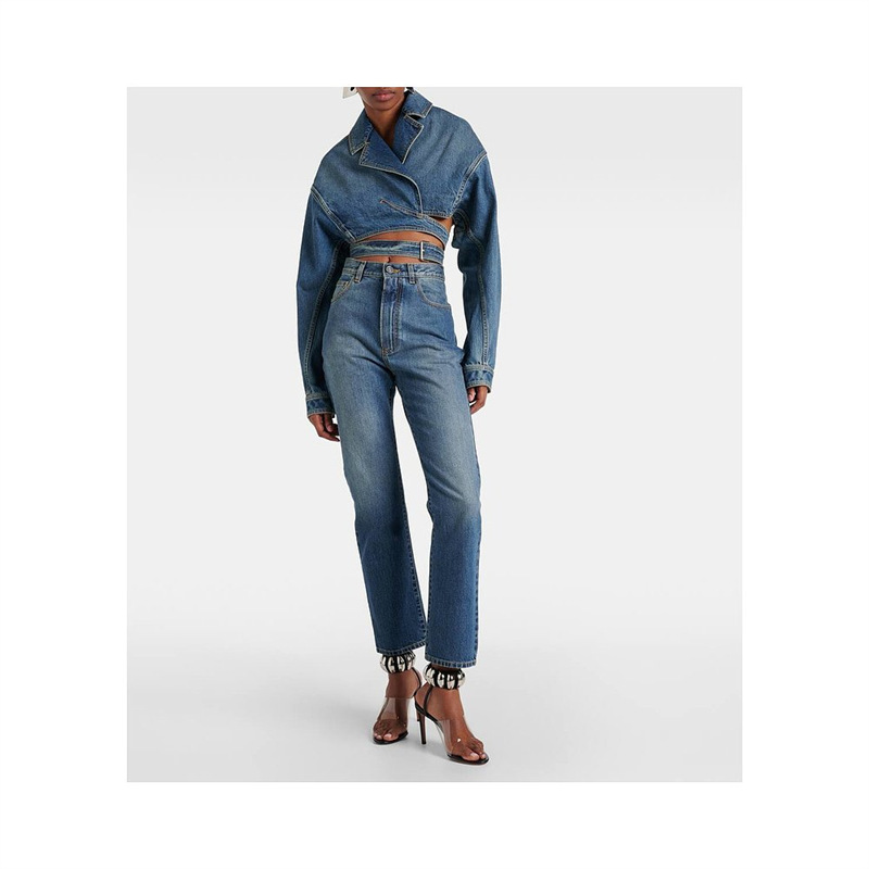 Niche Design Top Jacket 2025 Spring Cross Layered Placket Cut Out Waistless Lace-Up Short Women's Denim Jacket Niche Design Top Jacket 2025 Spring Cross Layered Placket Cut Out Waistless Lace-Up Short Women's Denim Jacket