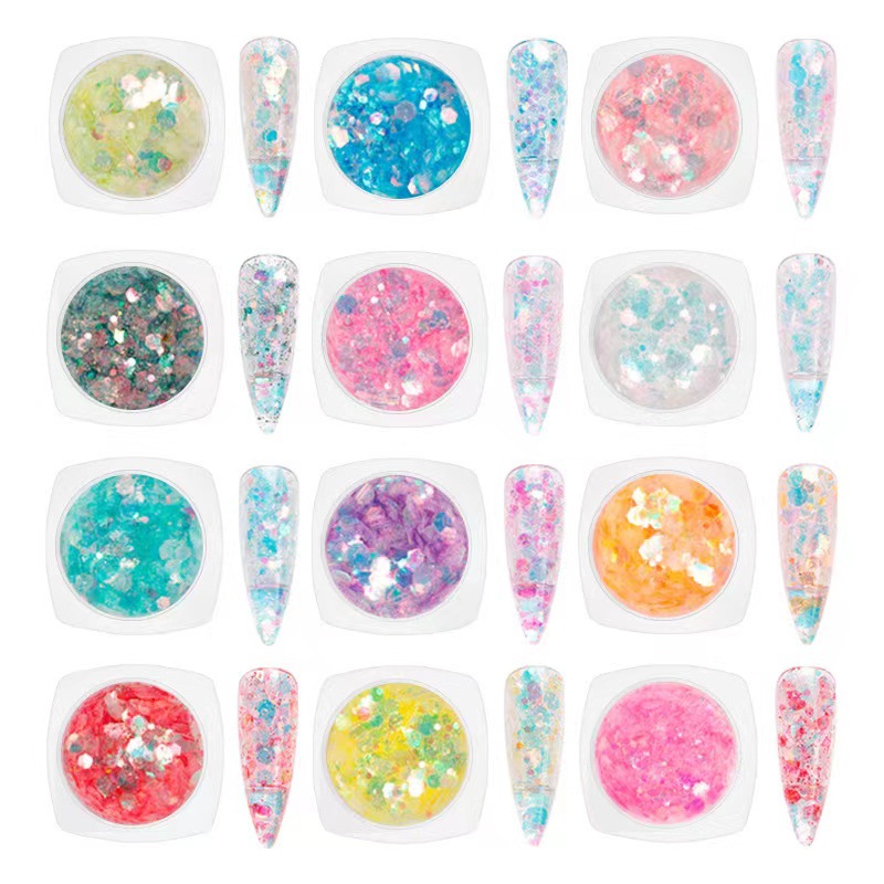 Internet celebridad nueva uñas lentejuelas de cristal 12 colores traje flash mezclado brillo lentejuelas DIY uñas adorno Decoración