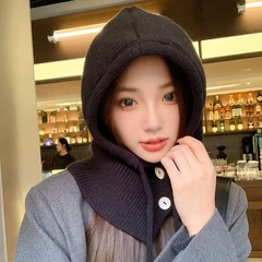 冬季披肩拉法帽韩国时尚情侣保暖假帽衫围巾一体针织毛线护耳帽