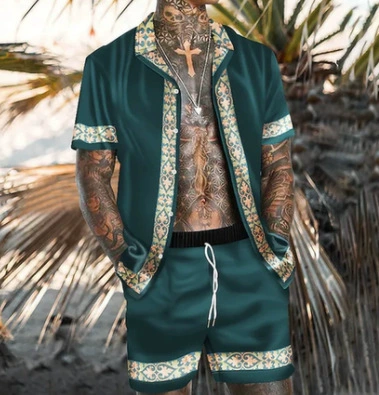 2023 Внешняя торговля Amazon Кардиган Подкладка Комплект Повседневная 3D-печать Тенденция Длинная Мужская рубашка Одежда для внешней торговли