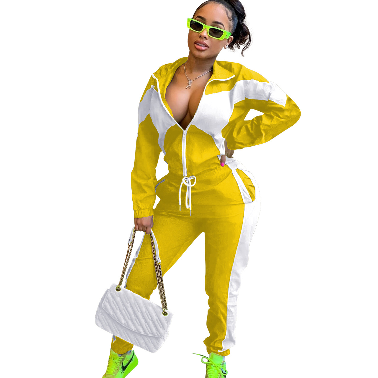 364g Weight Long Sleeve Sleeve Length Polyester Fabric Type Pant Co-ord Set Sets Type 2 Pieces Set Quantity Daily Occasion Turndown Neckline Regular Fit Fit Type Color Block Pattern Spring, Autumn Season Women's Gender Casual, Streetwear Style Daily Women's Casual Streetwear Color Block Polyester Pant Co-ord Set Pants Sets 25
