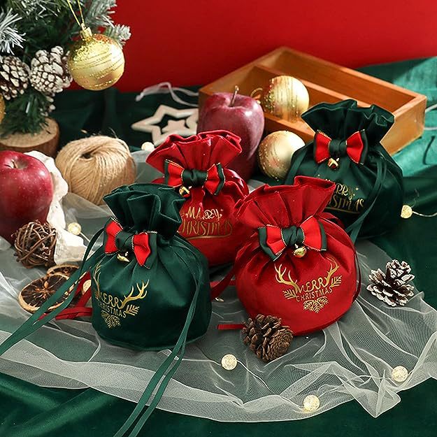 Nueva bolsa de dulces navideños transfronterizos bolsa de regalo Apple bolsa de terciopelo con cordón caja de dulces de Nochebuena