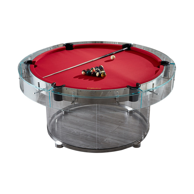Mesa de billar redonda, hogar de alta gama, club comercial, ocio y entretenimiento, villa, mesa de billar, vidrio de acero negro chino