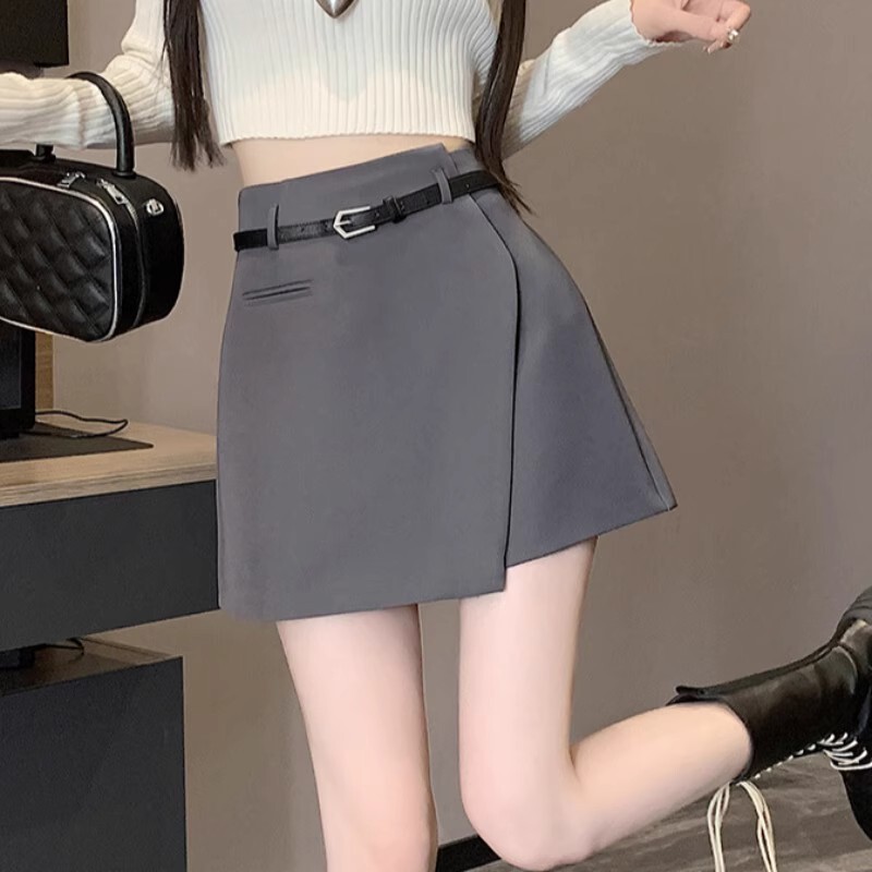 Grey Irregular Suit Skirt Shorts Women's 2025 Spring New Casual A- line Slimming High Waist Short Culottes