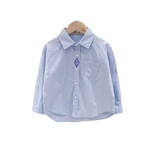 Boys' long-sleeved shirt 2024 spring baby Korean style solid color top embroidered small label medium and large children's spring clothing boys' shirt