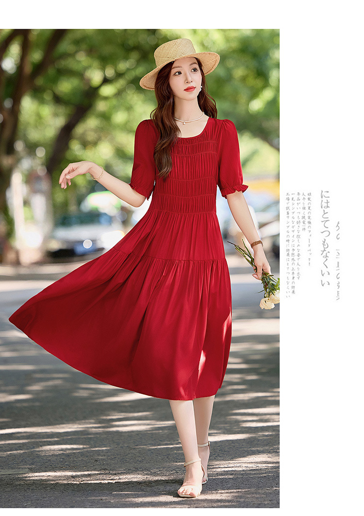 Đầm suông nữ midi che bụng eo màu trơn NI510 — Màu đen, Màu đỏ chi tiết 15