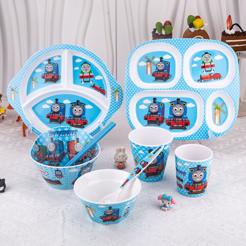 Thomas Children's Dinner Plate suit Cartoon Children's Bowl Baby's Supplementary Food Bowl Spoon Baby's Split Plate Household Anti-Scaling Bowl Thomas Children's Dinner Plate suit Cartoon Children's Bowl Baby's Supplementary Food Bowl Spoon Baby's Split Plate Household Anti-Scaling Bowl