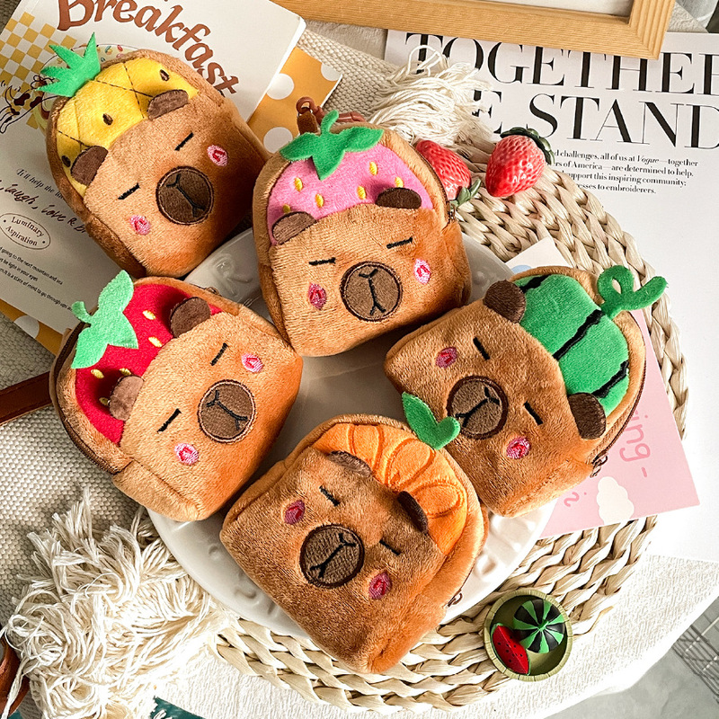 Internet Celebrity Fruit Hat Kapibala Plush Coin Purse Cute Capybara Pendant Lipstick Headset Data Cable Storage