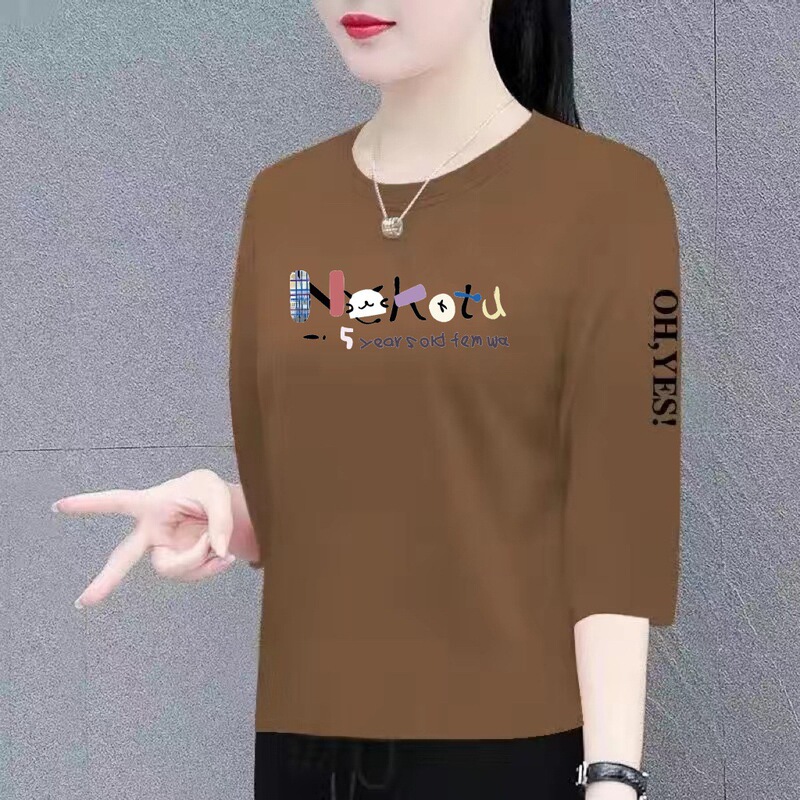 Clearance Sale: Mom's Middle-Aged and Elderly Three-Quarter Sleeve T-Shirt for Short Women, Loose Top, High-Waisted Slimming Base Shirt for Women Clearance Sale: Mom's Middle-Aged and Elderly Three-Quarter Sleeve T-Shirt for Short Women, Loose Top, High-Waisted Slimming Base Shirt for Women