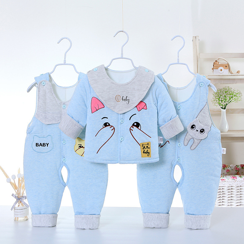 Ropa de bebé recién nacido Invierno 3 meses recién nacido Otoño e Invierno chaqueta acolchada de algodón de tres piezas engrosada 0-1 años bebé traje de Abrigo acolchado de algodón