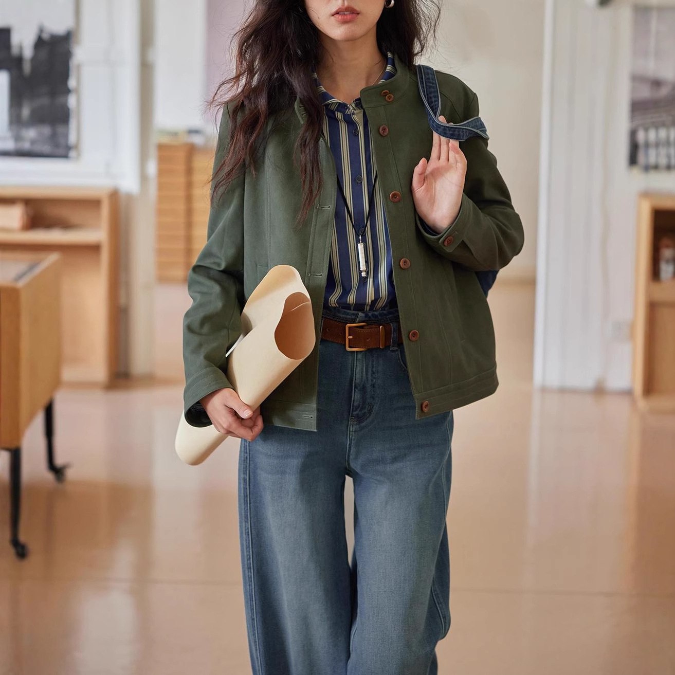 Solighter French Retro Short Stand-Up Collar Pu Leather Jacket Women's Autum New Versatile Elegant Jacket