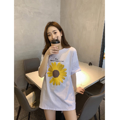White T-shirt women's short sleeve loose Korean summer clothing 2021 new black clothes fashion middle long wholesale