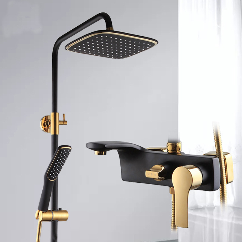Todo el cobre europeo conjunto de ducha de ducha Tianlu negro y blanco pintura horneado baño elevable pared tipo ducha