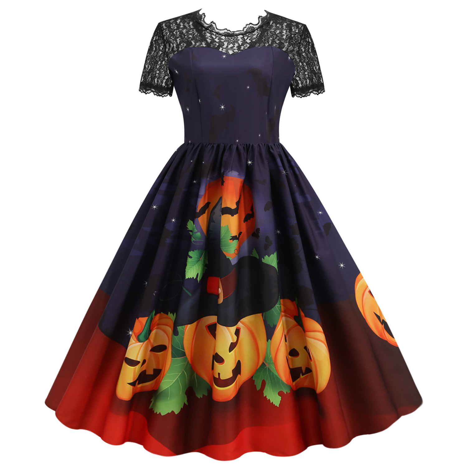 Vestido de gran swing con estampado de manga corta de encaje para mujer 6 colores nihaostyles disfraces de halloween al por mayor NSSAP78837