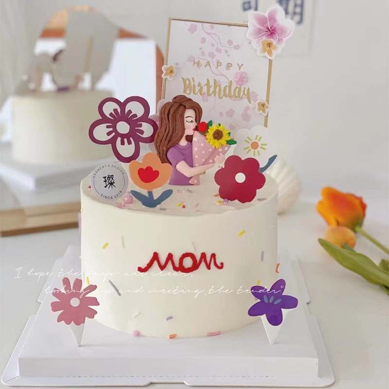 Decoración de pasteles del día de la madre Adornos de celebridades de Internet Madre Madre Niña Día de la reina Pastel de flores Plug-in Accesorios