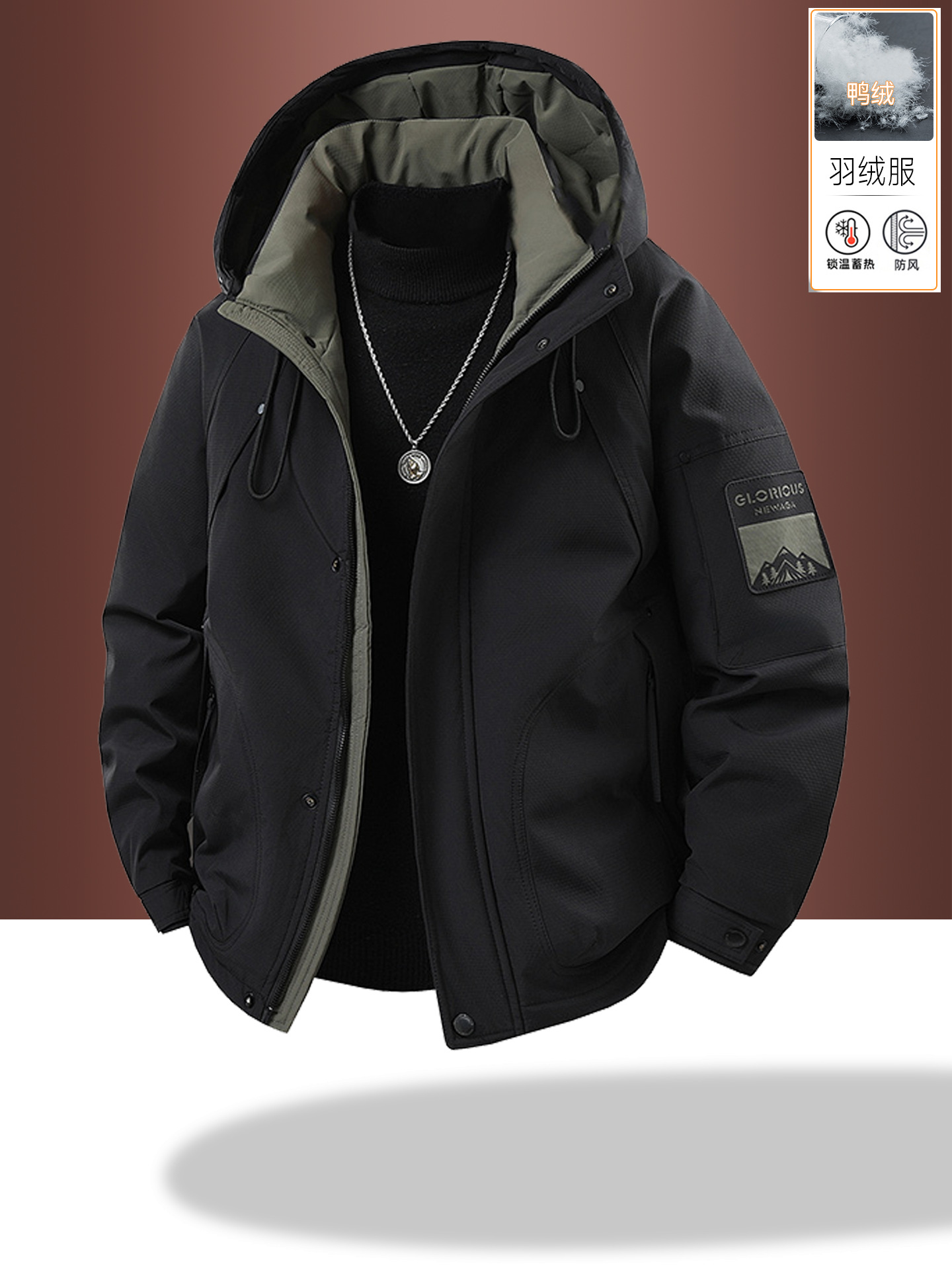 Nuevo traje de trabajo al aire libre para hombres grueso ocio suelto chaqueta con capuchón de camisa de abrigo cálido a prueba de frío chaqueta de plumón de hombre