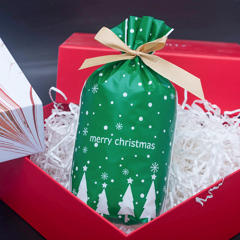 束口袋苹果礼物塑料礼品绿色圣诞树抽绳pe全新料喜糖果饰品袋