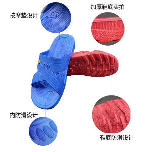 Factory Wholesale Anti-Static Slippers, Non-Slip Soft Sole Six-Hole ESD Slippers for Dust-Free Workshops, SPU Cross-Static Slippers