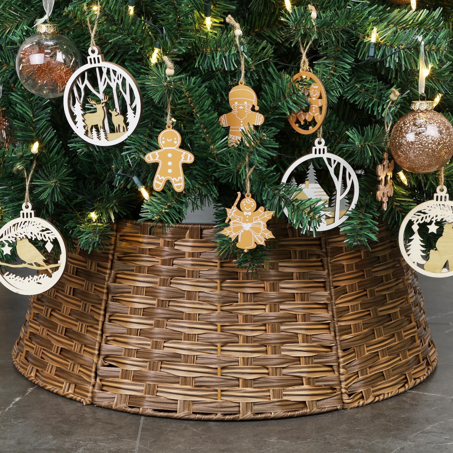 Nuevo árbol transfronterizo valla de árbol de Navidad base valla falda de árbol trenzada a mano canasta decoración de Navidad image 3