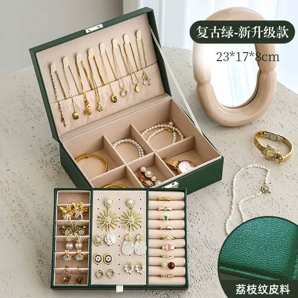 ※※[Upgraded model-dark green] Double-layer leather box with lock※※