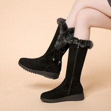 冬季新款2022百搭韩版长筒女靴加绒加厚坡跟保暖雪地靴毛毛女棉鞋