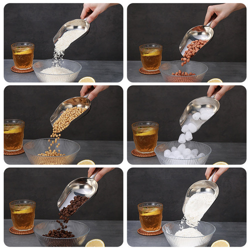 Stainless steel ice shovel thickened rice shovel flour food tea melon seeds popcorn feed flat bottom shovel milk tea shop special