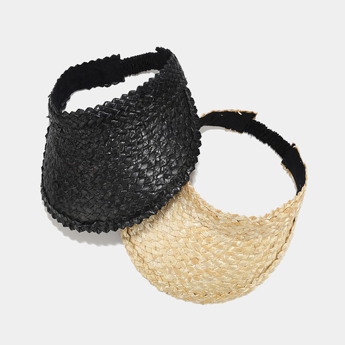 Korean Straw Weave Bucket Hat for Women | Summer Fashionable Sun Protection & Shade Hat with Adjustable Hair Tie — Trendy, Topless Design