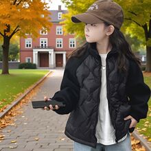 儿童轻薄棉服新款2025女童冬季男童拼接中大童鸭绒保暖外套现货