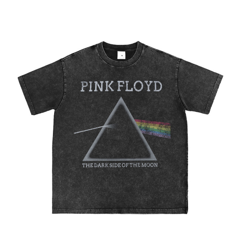 Washed Vintage Gray American Street Style Pink Floyd Rock Band Short-Sleeved T-Shirt Washed Vintage Gray American Street Style Pink Floyd Rock Band Short-Sleeved T-Shirt