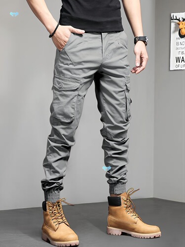 Solid Cargo Cropped Pants Slim Fit