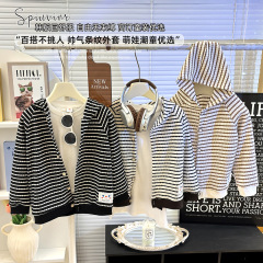春秋季儿童薄款外套婴儿开衫长袖衣服宝宝休闲条纹连帽外出服