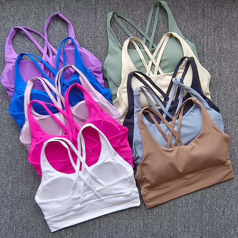 新款lulu双面磨毛交叉美背运动内衣防震聚拢瑜伽运动文胸健身背心