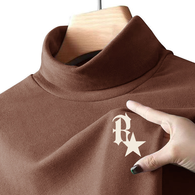 Directo de fábrica de color puro simple de gama alta de terciopelo a prueba de frío cálido medio cuello alto ropa interior hombres otoño camiseta superior