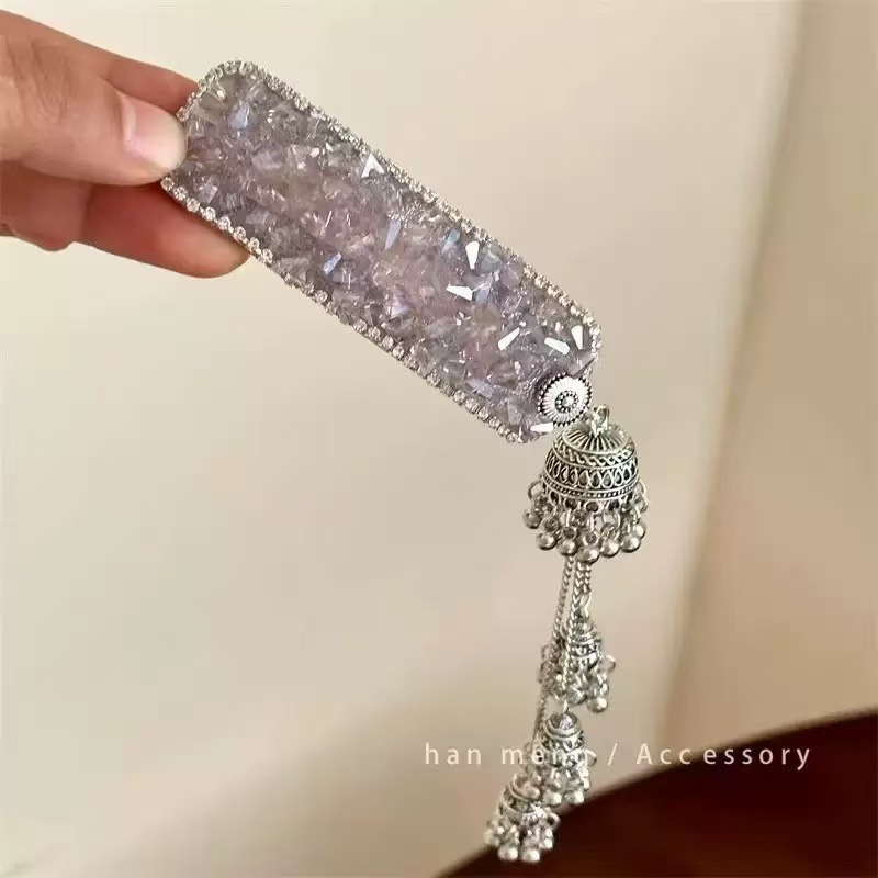 璀璨星河~黑曜石闪钻名族风铃铛流苏发夹女感甜美前额侧边夹包邮|undefined