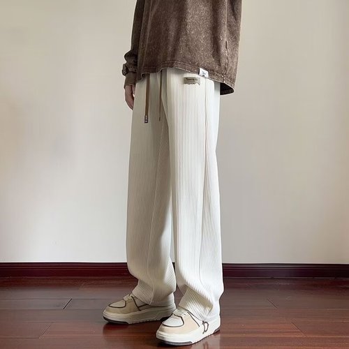 American-style corduroy pants for men—spring and autumn, flowing fit, loose-fitting straight-leg sweatpants, wide-leg men's trousers, casual long pants, thin autumn style.