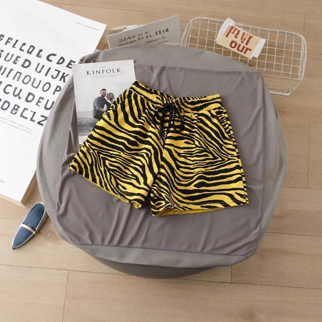 亚马逊沙滩短裤松紧斑马纹阔腿超短裤薄款显瘦宽松休闲裤子高腰裤