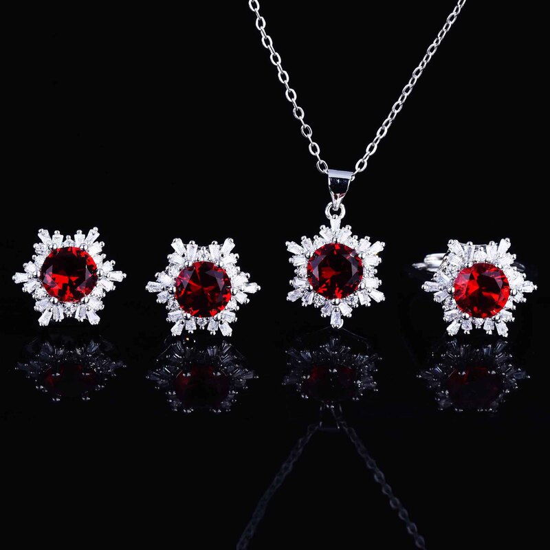 European and American Bridal Jewelry Ball Ladies Diamond Zircon Necklace Earrings Ring Creative Snowflake Color suit European and American Bridal Jewelry Ball Ladies Diamond Zircon Necklace Earrings Ring Creative Snowflake Color suit