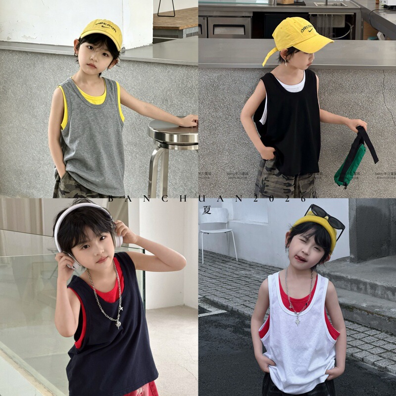 Bianchuan 2026 New Summer Style Loose Casual Sports Sleeveless T-Shirt for Boys and Girls Trendy Brand Vest Bianchuan 2026 New Summer Style Loose Casual Sports Sleeveless T-Shirt for Boys and Girls Trendy Brand Vest