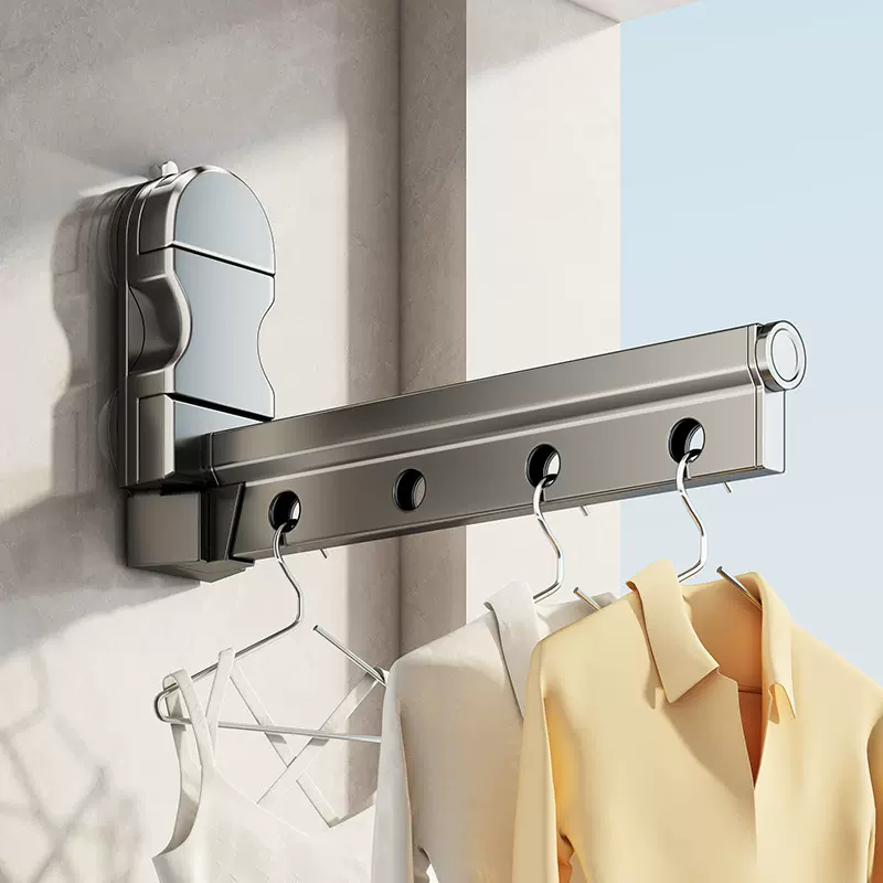 吸盘折叠晾衣架阳台家用隐形伸缩晒晾衣杆室内挂衣架飘窗晾衣神器