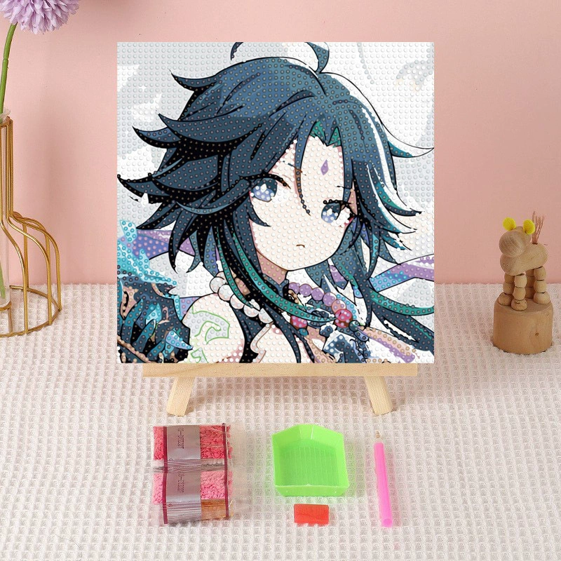 Алмазная вышивка (canvas) Genshin Impact DIY, 20×20 / 30×30, деревянная внутренняя рама и набор инструментов