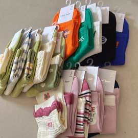 儿童秋冬新款卡通中筒袜 韩国拼色中大童小孩棉袜子辽源库存跑量