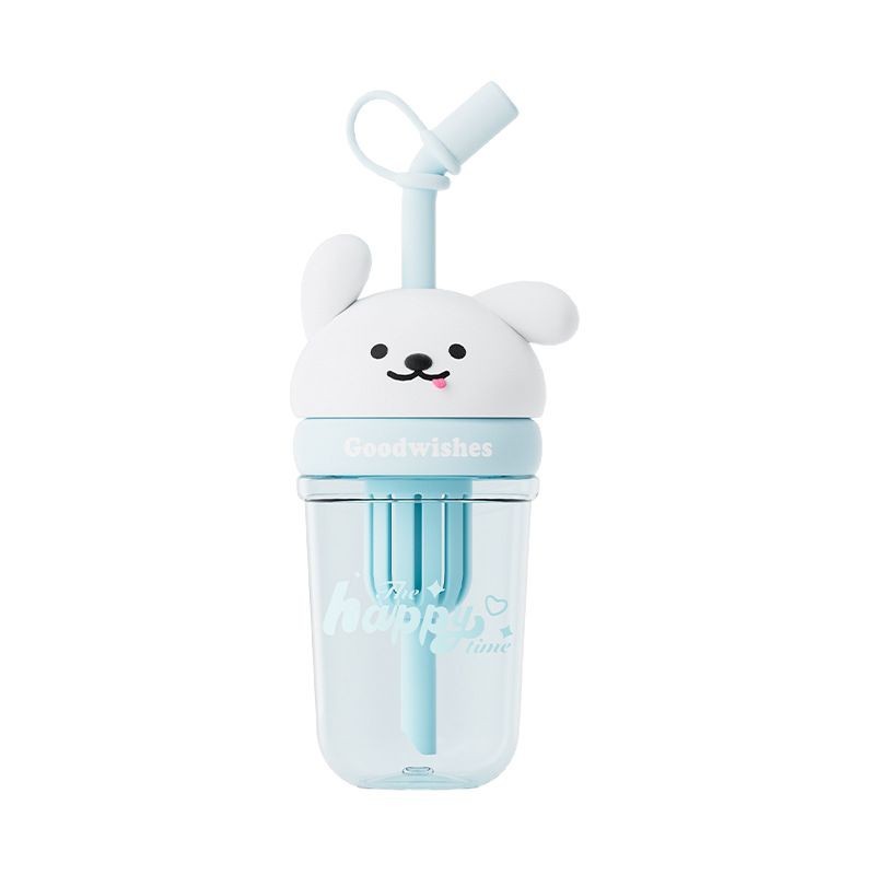 Taza de agua con pajita de plástico Tritan - Nueva 2025, diseño de muñeca de dibujos animados, nivel maternal e infantil, alto valor estético y gran capacidad, para niñas y niños